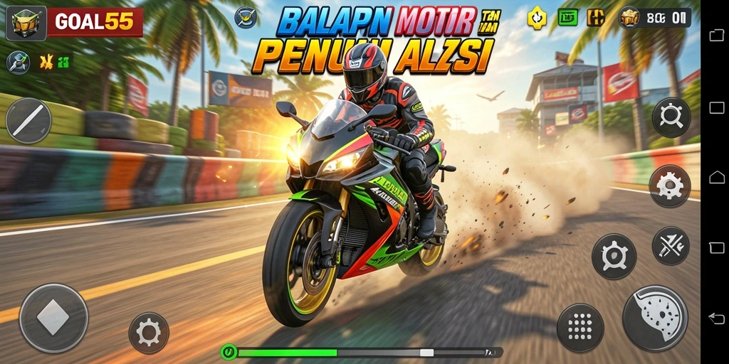 Gameplay seru dan kompetitif dalam balapan motor GOAL55.