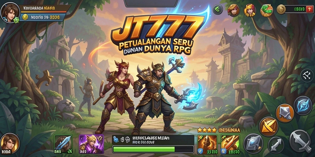 Tangkapan layar gameplay JT777 menampilkan pertarungan epik dalam dunia RPG.