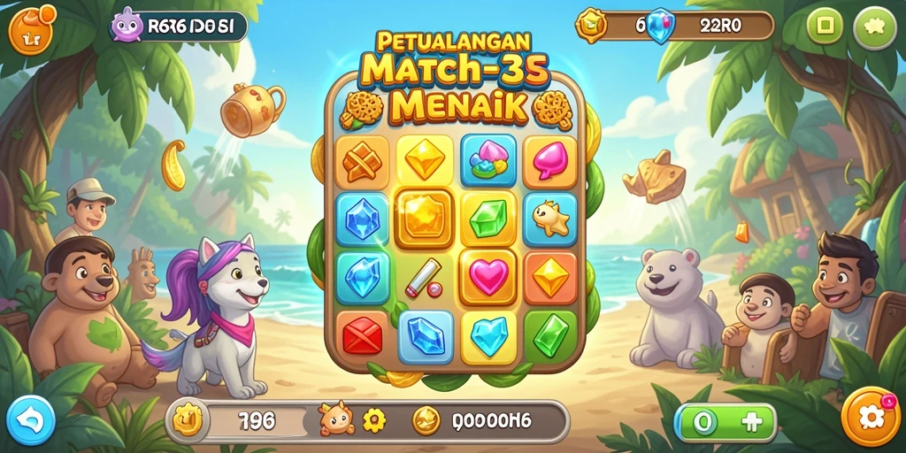 Tangkapan layar R6R6 menampilkan aksi gameplay Match-3 yang menyenangkan.