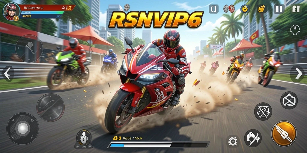 Gameplay mendebarkan RSNVIP6 dengan balapan motor yang seru.