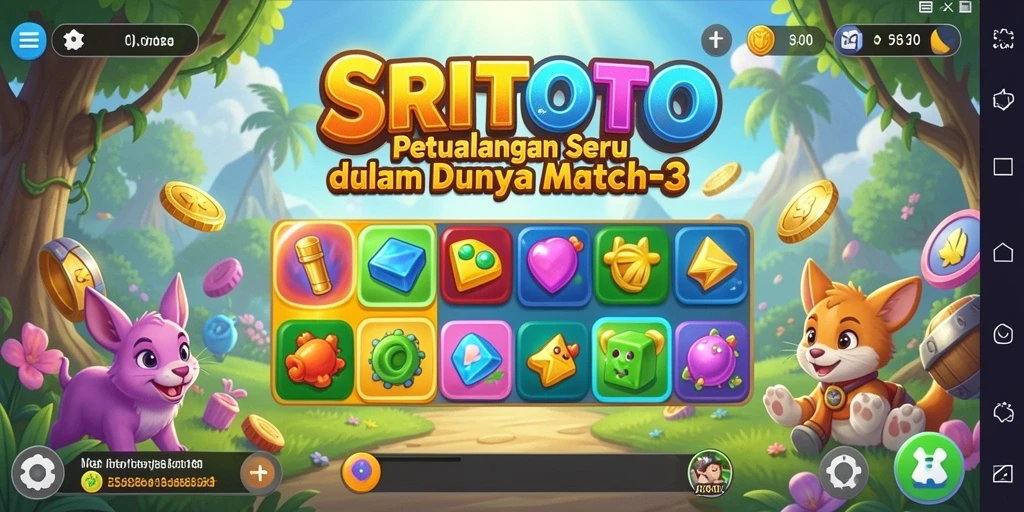 Tangkapan layar SRITOTO menampilkan gameplay Match-3 yang seru dan penuh warna.