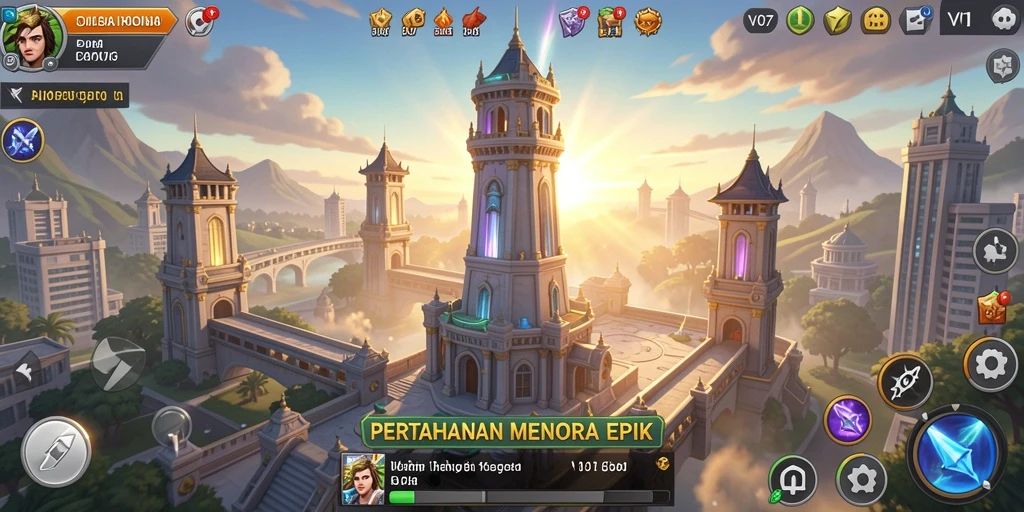 Gameplay menara pertahanan yang penuh aksi dan strategi.