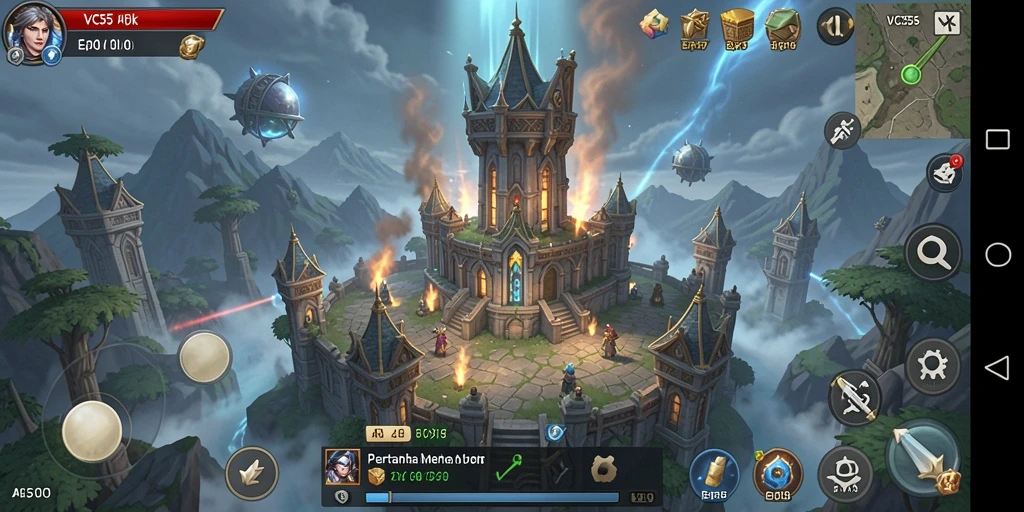 Tampilan gameplay seru Tower Defense dengan menara dan musuh yang epik.
